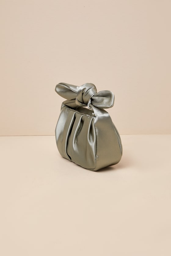 Lulus Essential Style Sage Green Satin Knot Handle Clutch Bag In Sage Green