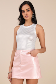 Raziela Pink Coated Vegan Leather Mid-Rise Micro Mini Skirt 1