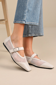 Wioletta Off White Leather Mesh Ballet Flats