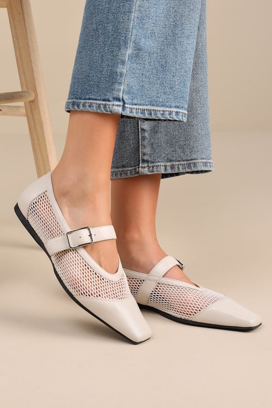 Wioletta Off White Leather Mesh Ballet Flats 1
