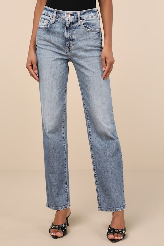 DAZE DENIM SUNDAZE LIGHT WASH DENIM HIGH-RISE STRAIGHT LEG JEANS 