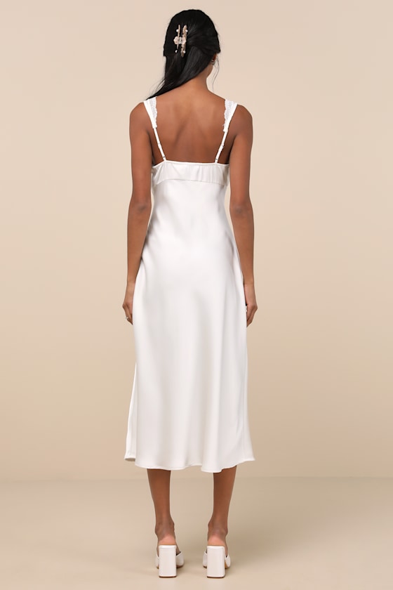 Flirtatious Always Ivory Satin Lace Midi Slip Dress 3