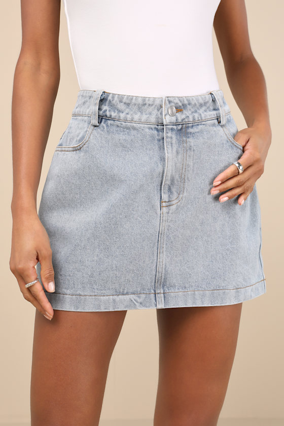 Lulus Adaya Light Wash Denim High-rise Micro Mini Skirt In Blue