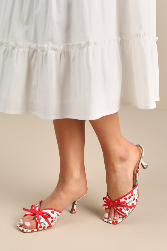 Jump Up White Cherry Kitten Heel Slide Sandals