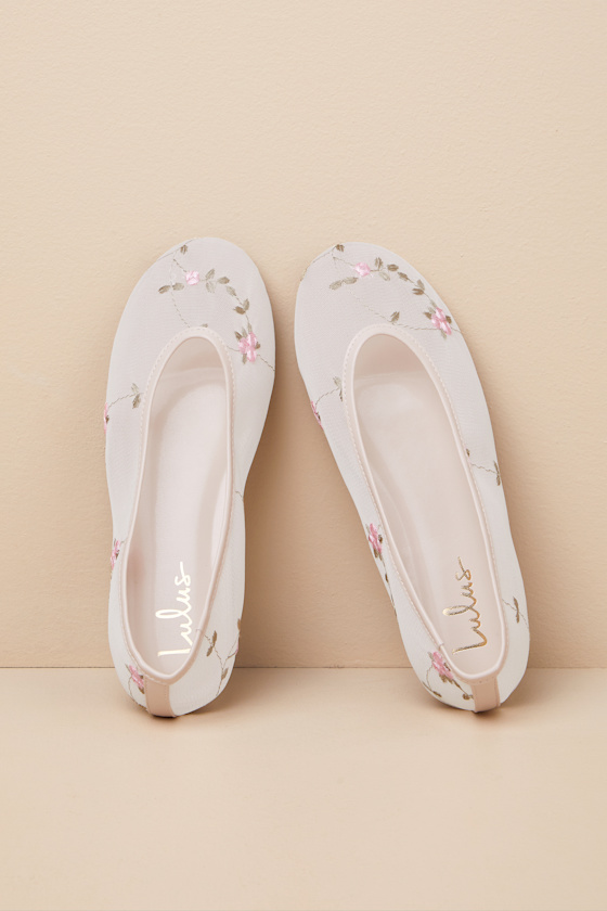 Lulus Idony Light Nude Floral Mesh Ballet Flats In Beige