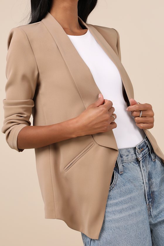 Lulus Miss Punctuality Beige Lightweight Blazer In Beige