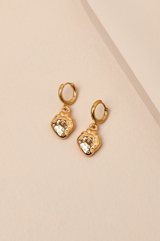 Petit Moments Strawberry Gold Charm Huggie Hoop Earrings In Gold