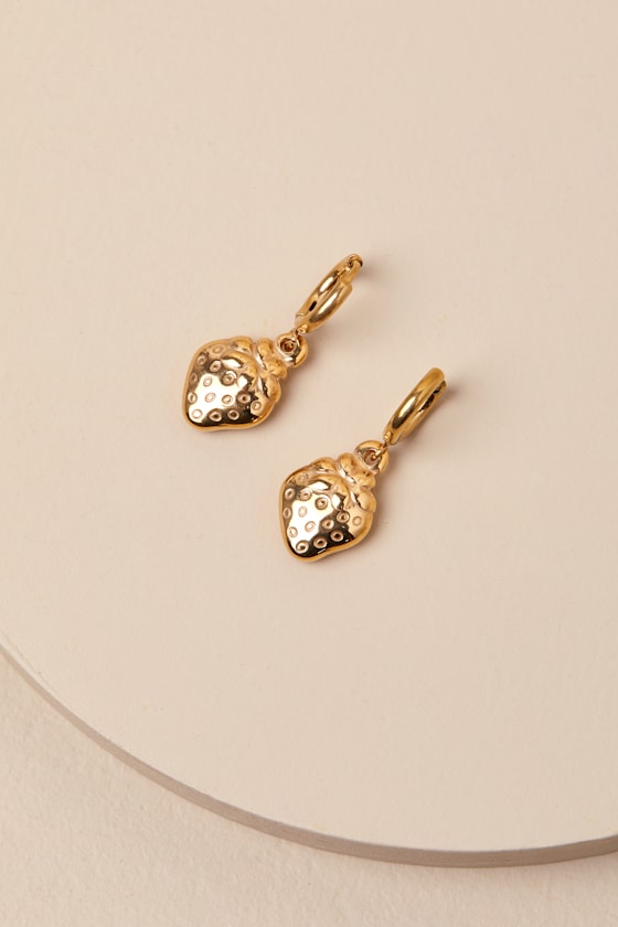 Petit Moments Strawberry Gold Charm Huggie Hoop Earrings In Gold