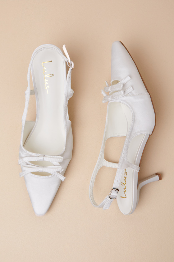 Lulus Jeneva White Satin Pointed-toe Slingback Pumps In White
