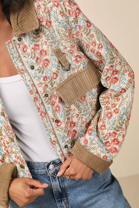 Morrina Beige Multi Floral Jacquard Barn Jacket 3
