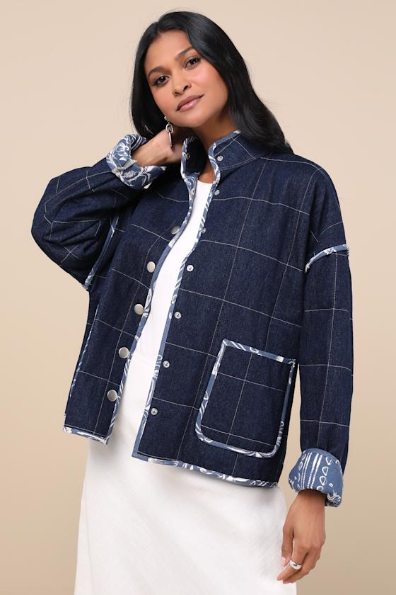 Cutest Preference Dark Wash Denim Mixed Media Quilted Jacket 1