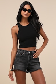 501 Washed Black High-Rise Denim Cutoff Shorts 2