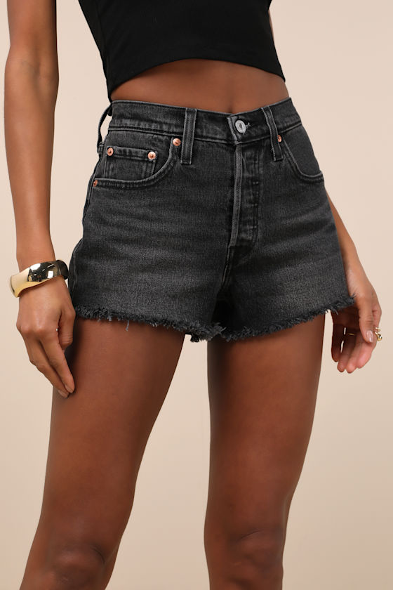 Levi's 501 Washed Black High-rise Denim Cutoff Shorts In Black