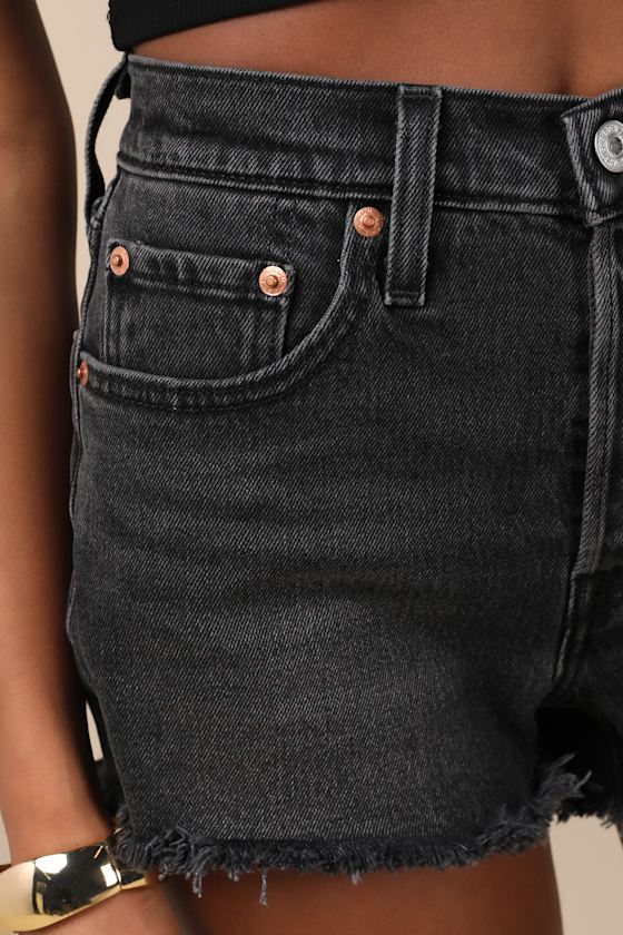 501 Washed Black High-Rise Denim Cutoff Shorts - thumbnail 5