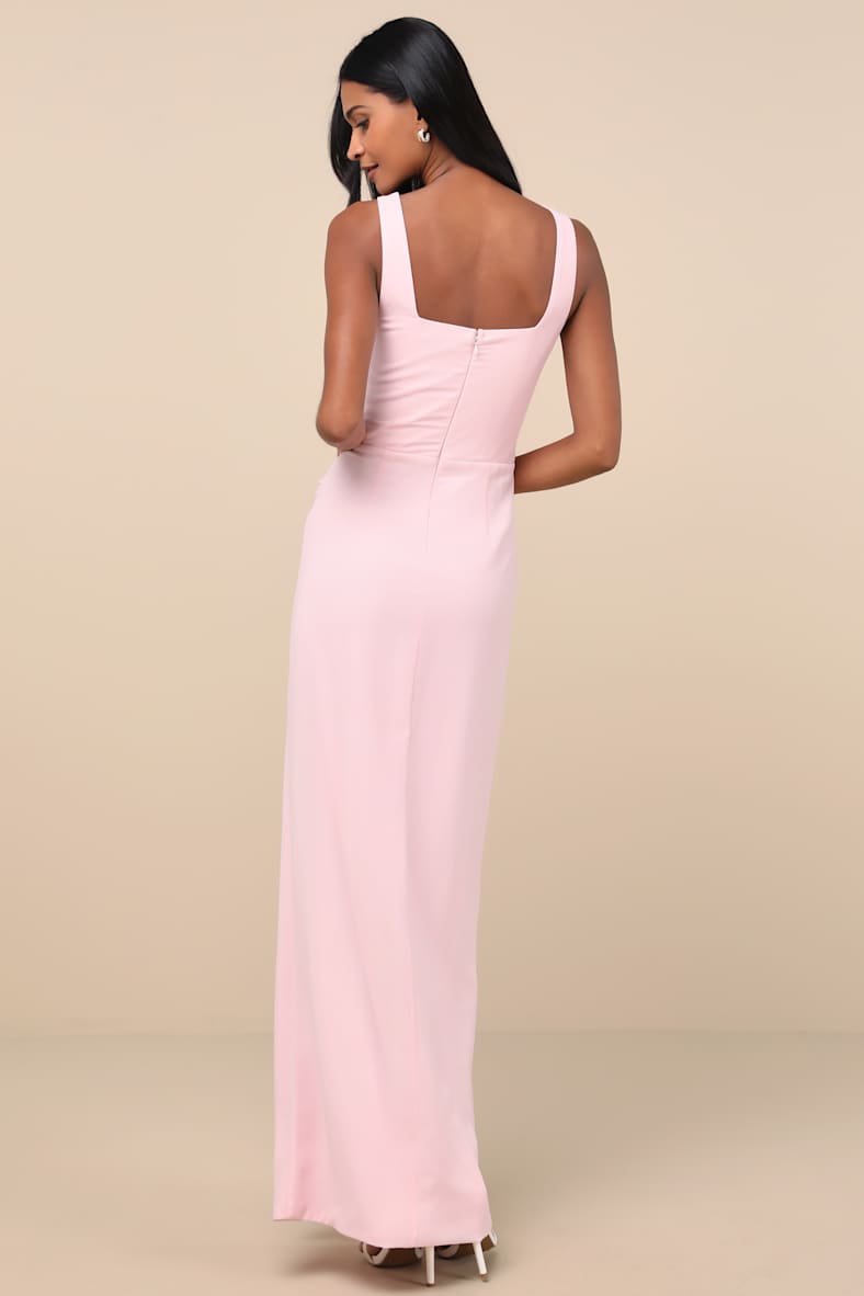 Glamorous Disposition Light Pink Ruched Maxi Dress