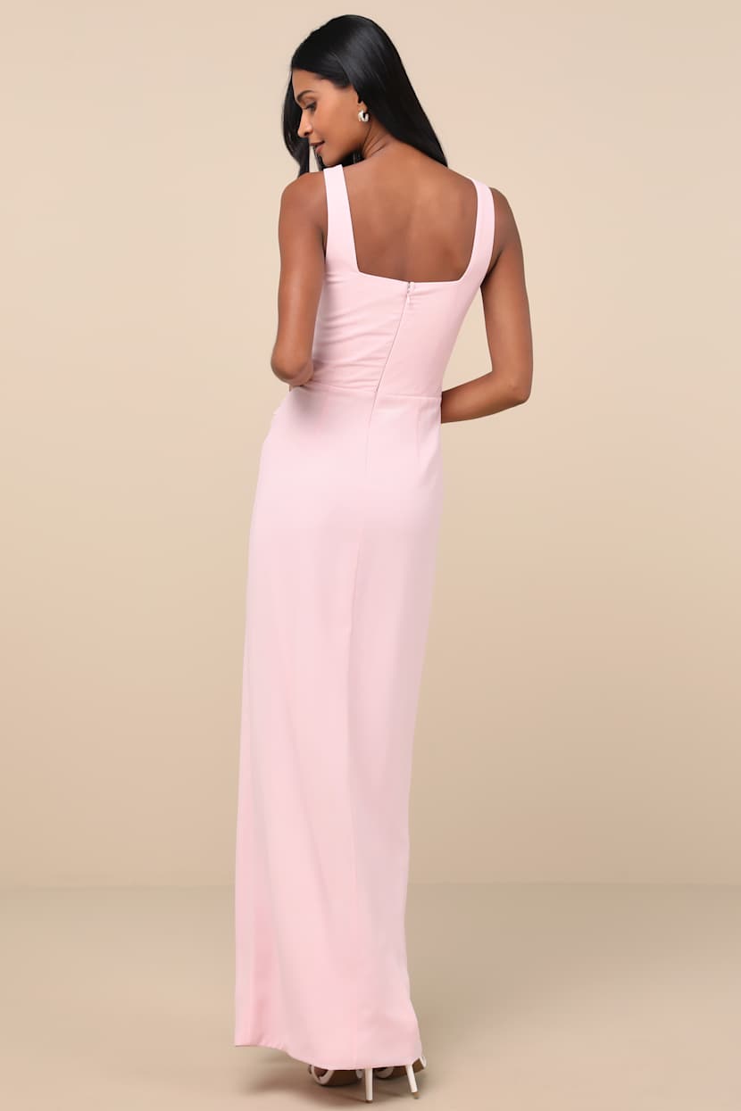 Glamorous Disposition Light Pink Ruched Maxi Dress