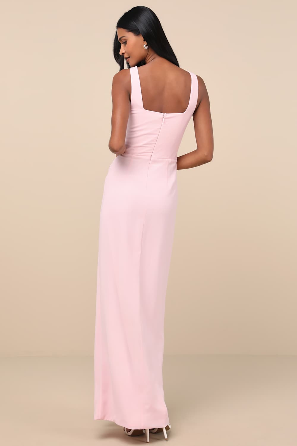 Glamorous Disposition Light Pink Ruched Maxi Dress