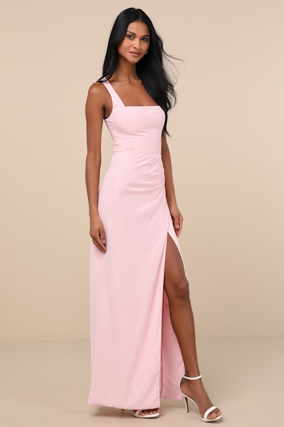 Lulus Glamorous Disposition Light Pink Ruched Maxi Dress In Light Pink
