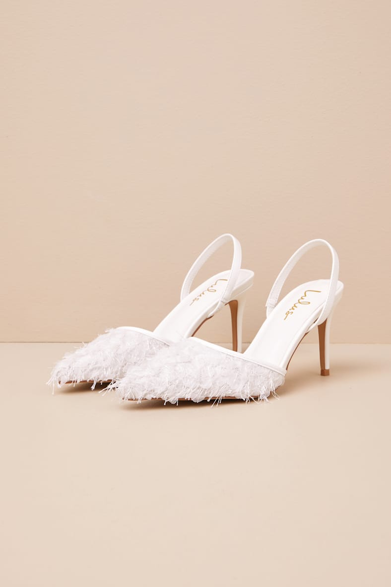 Marybella White Textured Slingback Pumps