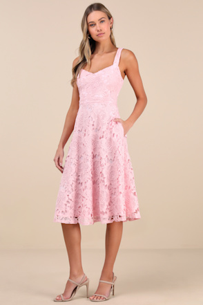 chinese dress ladies Eyelet Stripe Lace Strapless Midi Dress for Women in Pink