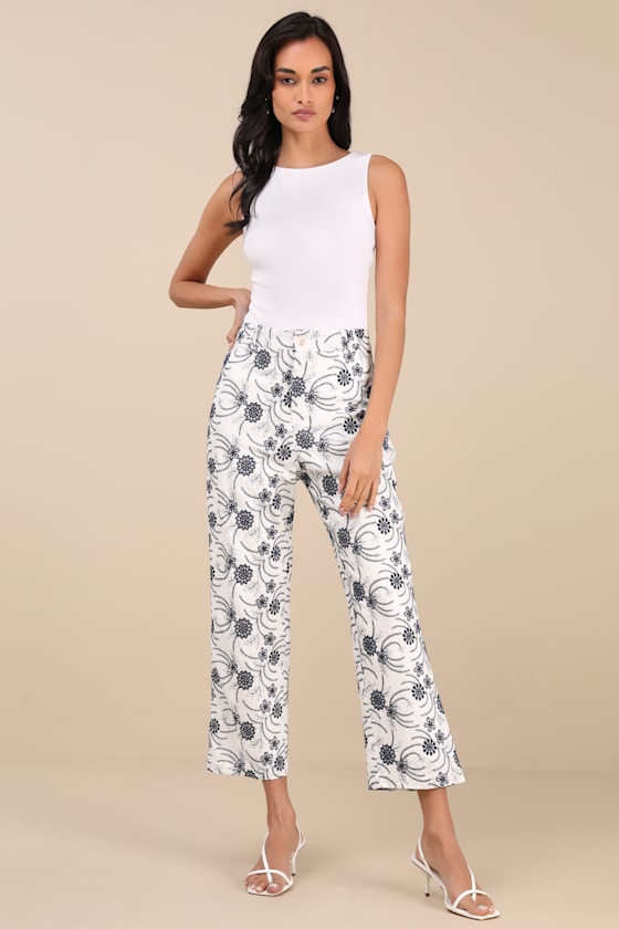 Lulus Auroria White Embroidered High-rise Cropped Pants In White