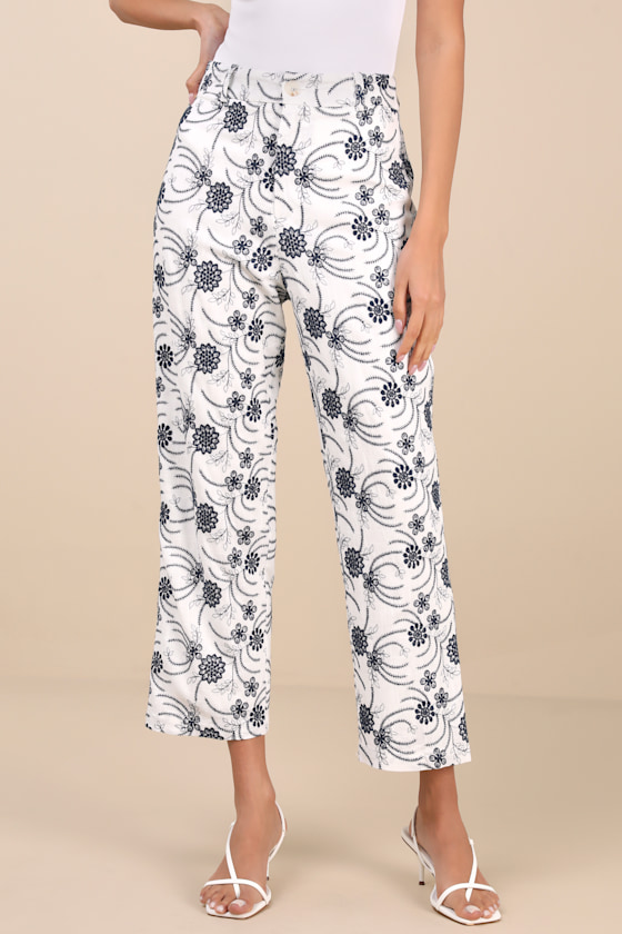Lulus Auroria White Embroidered High-rise Cropped Pants In White