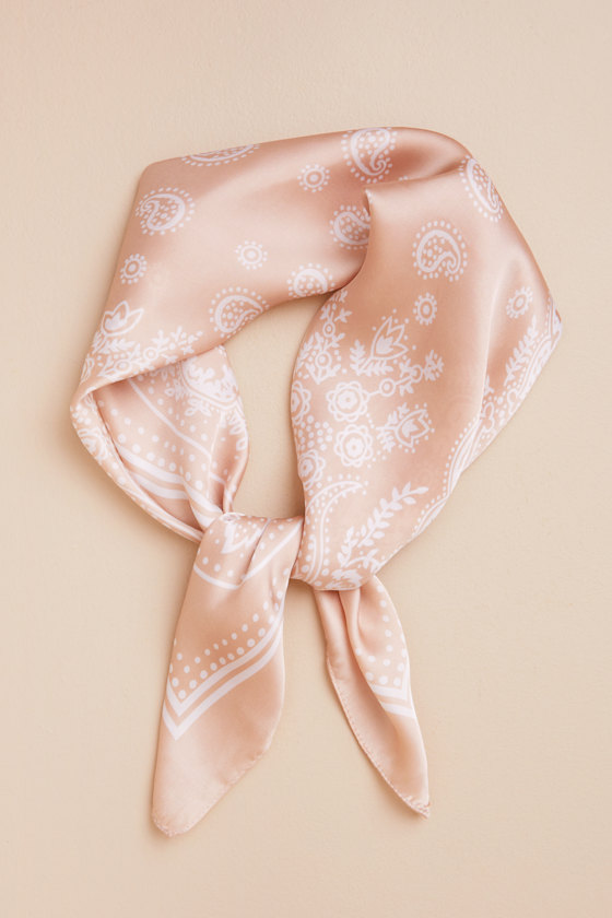 Calvine Blush and Ivory Paisley Print Satin Scarf 1