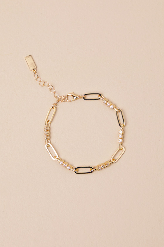 Lulus Radiance Galore Gold Rhinestone Chain Link Bracelet