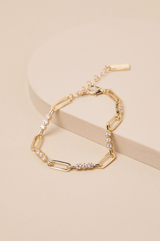 LULUS RADIANCE GALORE GOLD RHINESTONE CHAIN LINK BRACELET