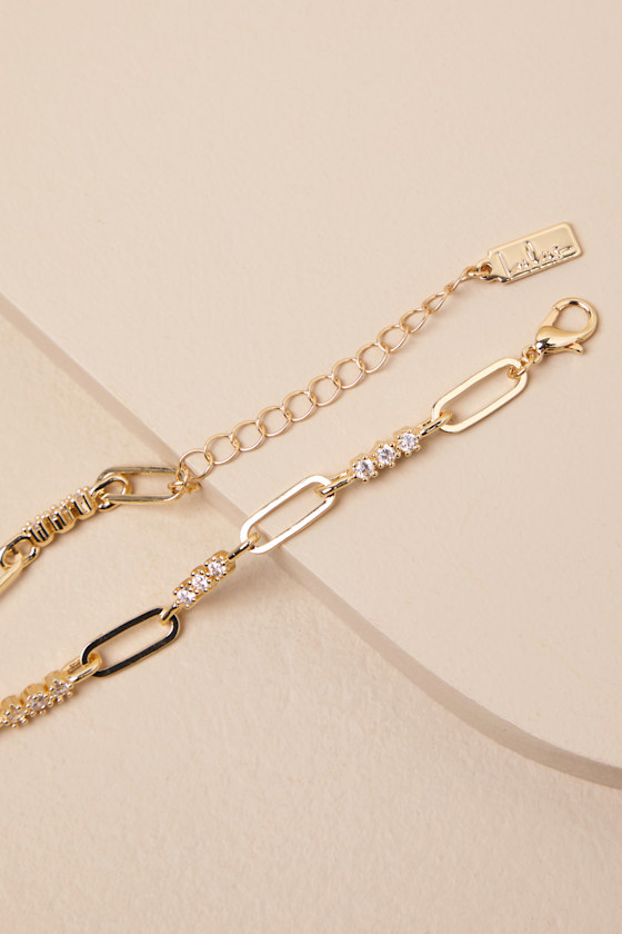LULUS RADIANCE GALORE GOLD RHINESTONE CHAIN LINK BRACELET