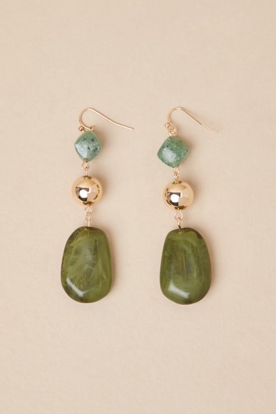 LULUS JORDANN GREEN STONE DROP EARRINGS