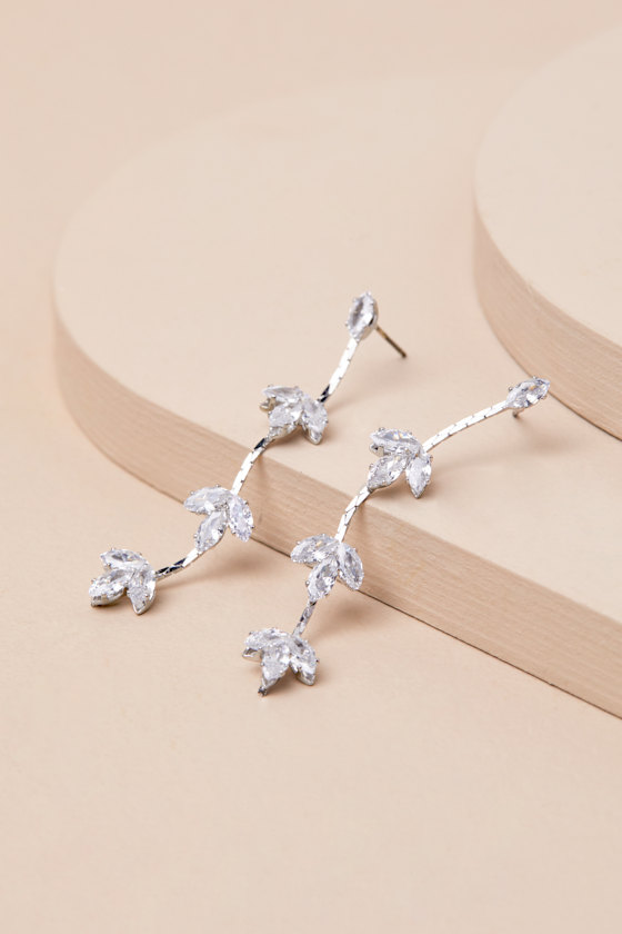 Lulus Ksena Silver Rhinestone Drop Earrings In Silver