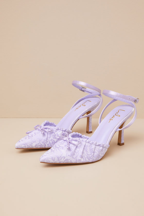 Lulus Issoria Lavender Satin Bow Ankle Strap Pumps In Purple
