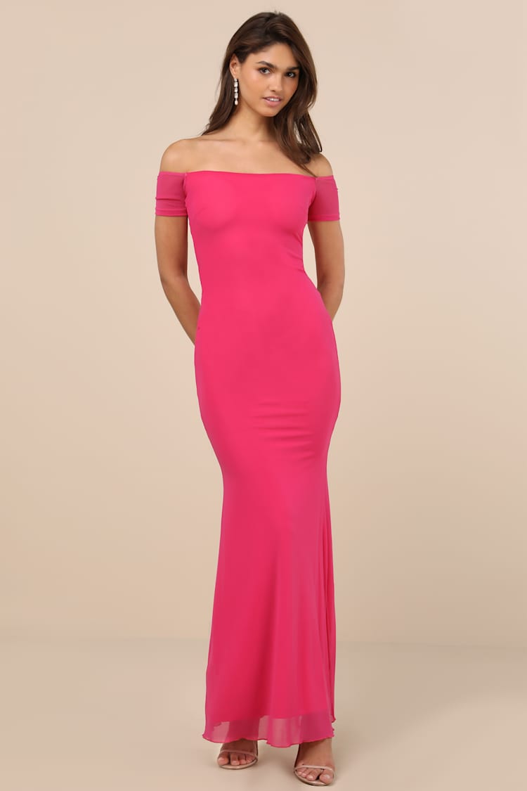 Hot Pink OTS Dress - Mermaid Maxi Dress - Short Sleeve Maxi Dress - Lulus