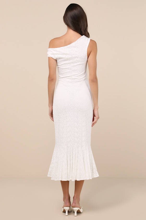 Lulus Nadie White Lace Asymmetrical Midi Dress In White