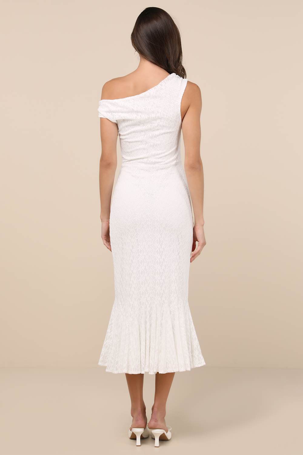Nadie White Lace Asymmetrical Midi Dress