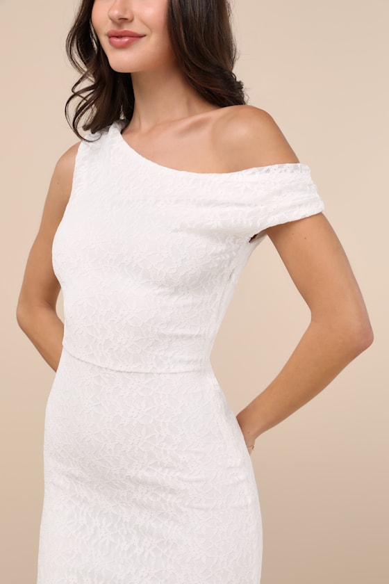 Lulus Nadie White Lace Asymmetrical Midi Dress In White