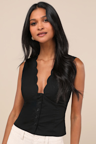 Seasonally Lovely Black Scalloped Button-Front Top 1