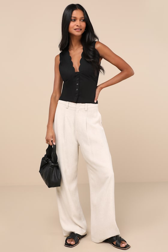 Seasonally Lovely Black Scalloped Button-Front Top 3