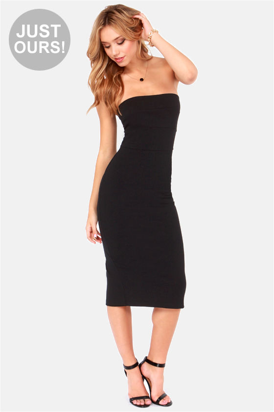 strapless black dress midi