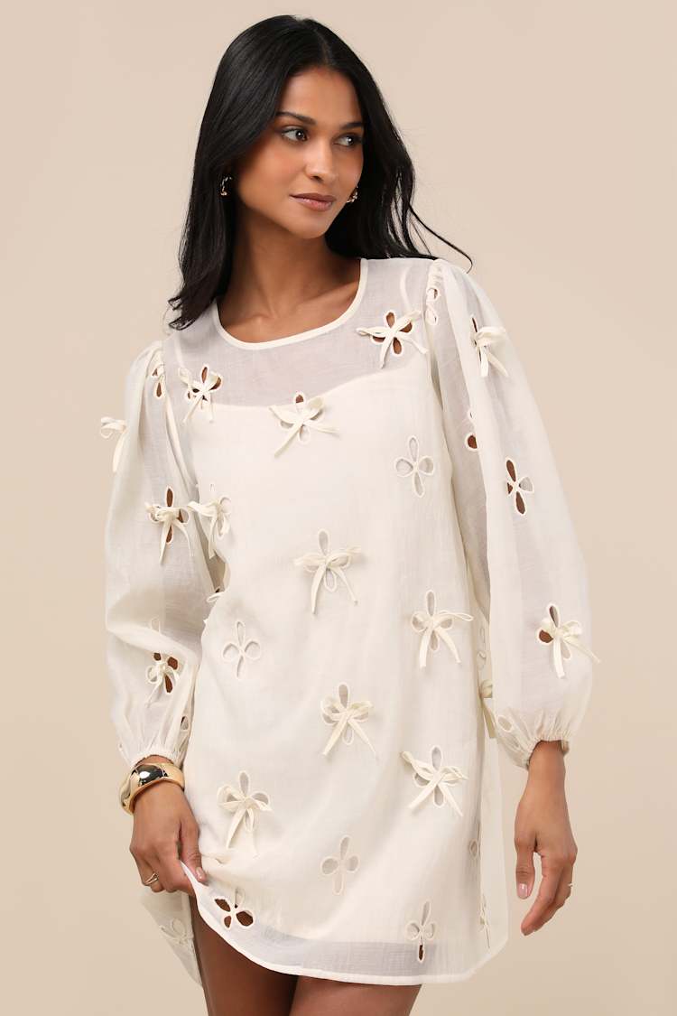 embroidered shift mini dress Oscar de La Renta Mother-of-pearl Embroidered Shift Dress main image 1