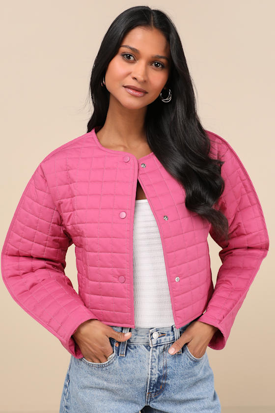Lulus Denny Hot Pink Quilted Cropped Jacket In Hot Pink