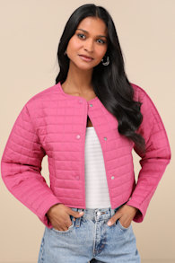 Denny Hot Pink Quilted Cropped Jacket 2