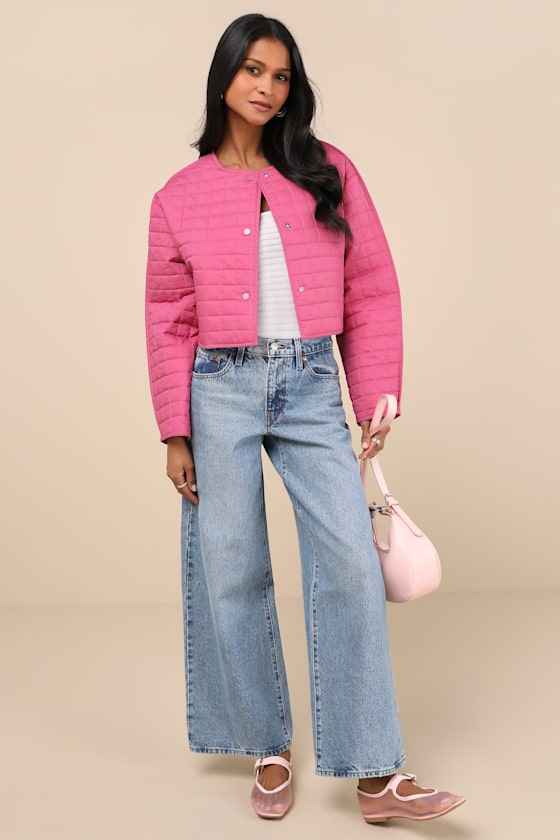 Lulus Denny Hot Pink Quilted Cropped Jacket In Hot Pink