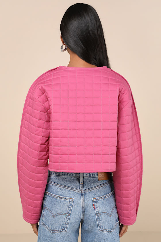 Lulus Denny Hot Pink Quilted Cropped Jacket In Hot Pink