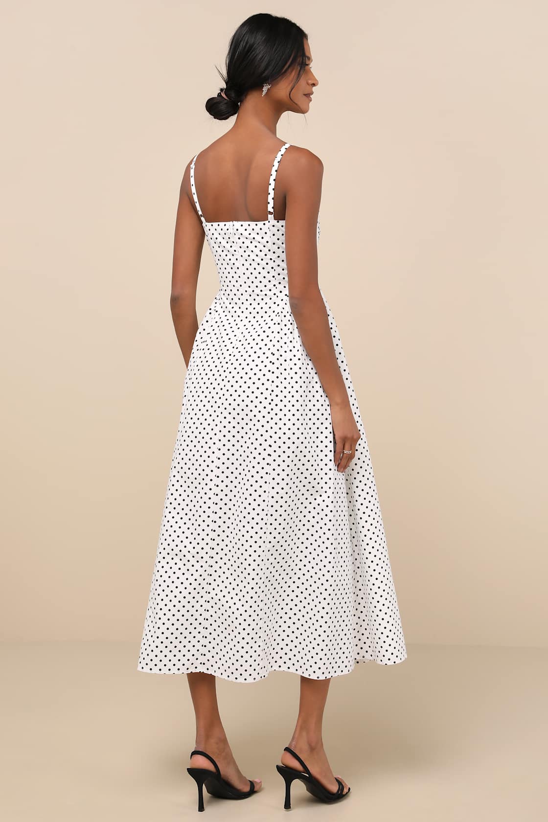 Veris White Polka Dot Bustier Midi Dress