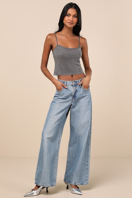 Lulus Kanha Dark Grey Rhinestone Cami Crop Top In Dark Grey