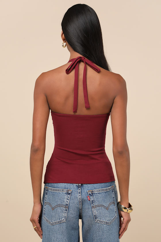 Lulus Ikuye Burgundy Ruched Halter Top In Burgundy