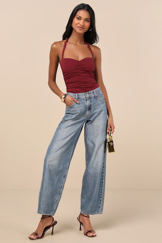 Lulus Ikuye Burgundy Ruched Halter Top In Burgundy