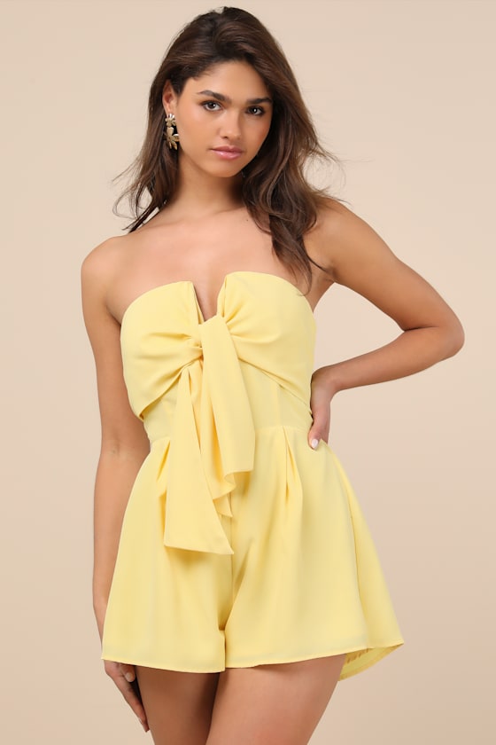 LULUS INEZ LIGHT YELLOW TIE-FRONT ROMPER